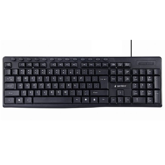 Gembird KB-UM-107. Toetsenbord formaat: Standaard, Aansluiting: USB, Aantal toetsen, toetsenbord: 104. Snoerlengte: 1,4 m. Kleur van het product: Zwart