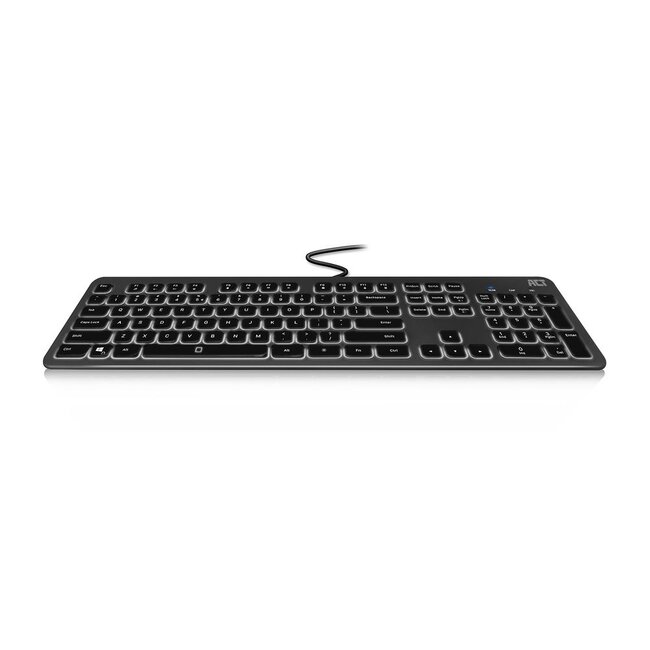 ACT bedraad slimline USB toetsenbord met 12 multimedia toetsen en verlichting - QWERTY (US) / grijs/zwart - 1,5 meter