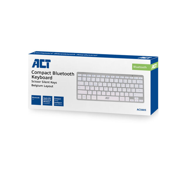 ACT portable multimedia Bluetooth toetsenbord - AZERTY (BE) / zilver/wit