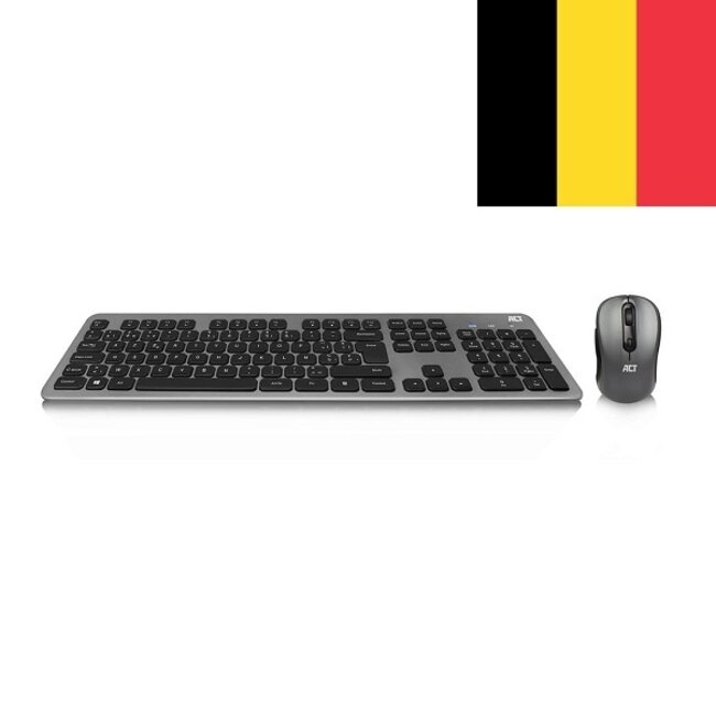 ACT draadloze slimline multimedia USB-A/USB-C toetsenbord en muis set - AZERTY (BE) / grijs/zwart