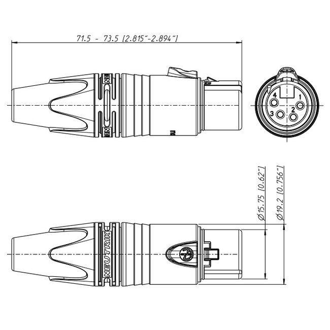 Neutrik NC4FXX XLR 4-pins (v) connector / zwart/grijs