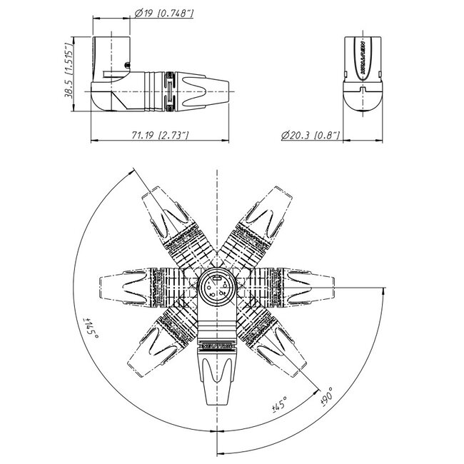 Neutrik NC4MRX XLR 4-pins (m) haakse connector / zwart/grijs
