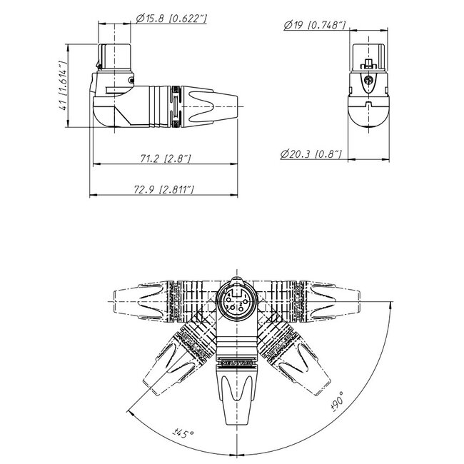 Neutrik NC4FRX-B XLR 4-pins (v) haakse connector - verguld / zwart