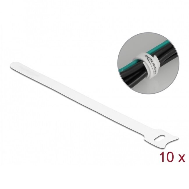 Klittenband kabelbinders 200 x 12mm / wit (10 stuks)