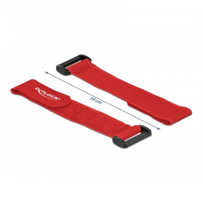 Klittenband kabelbinders met gesp 190 x 25mm / rood (5 stuks)