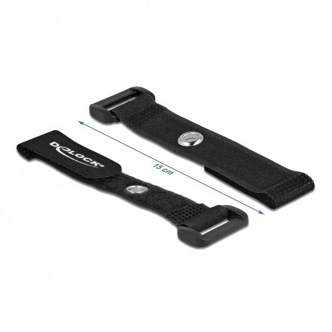 Klittenband kabelbinders met gesp en ring 150 x 20mm / zwart (5 stuks)