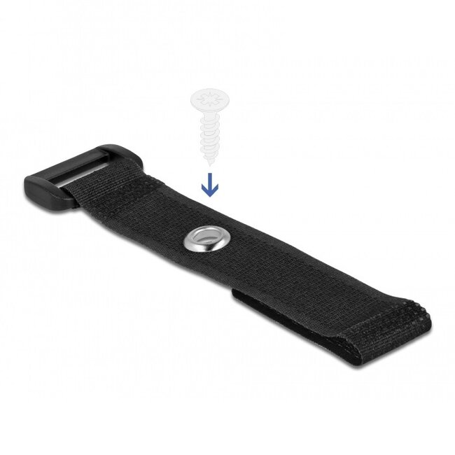 Klittenband kabelbinders met gesp en ring 150 x 20mm / zwart (5 stuks)