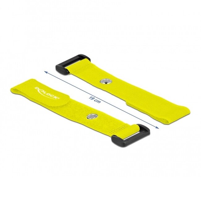 Klittenband kabelbinders met gesp en ring 190 x 25mm / geel (5 stuks)