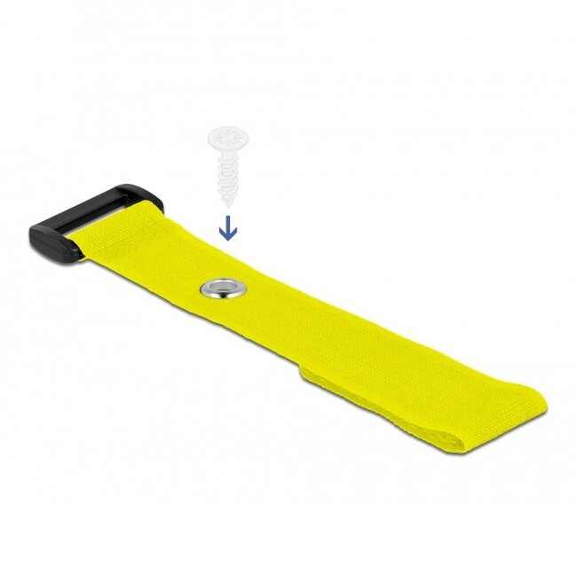 Klittenband kabelbinders met gesp en ring 190 x 25mm / geel (5 stuks)