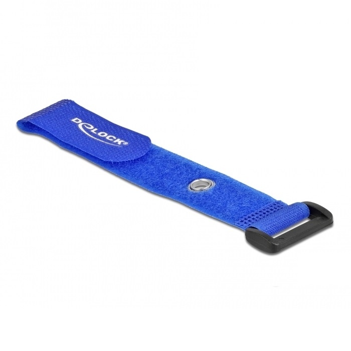 Klittenband kabelbinders met gesp en ring 190 x 25mm / blauw (5 stuks)
