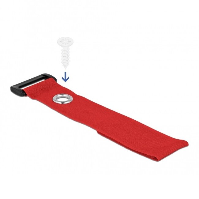 Klittenband kabelbinders met gesp en ring 280 x 38mm / rood (3 stuks)