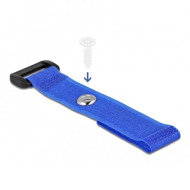 Klittenband kabelbinders met gesp en ring 150 x 20mm / blauw (5 stuks)