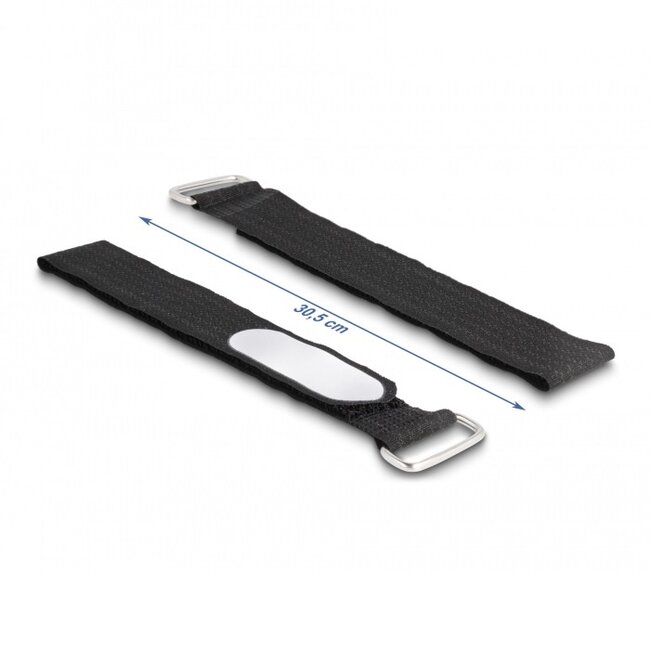 Klittenband kabelbinders met gesp en label 305 x 25mm / zwart (5 stuks)