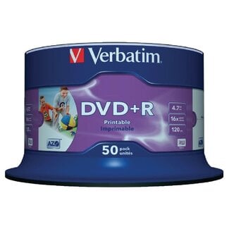 Verbatim Verbatim DVD+R Wide Inkjet Printable discs op spindel - 16-speed - 4,7 GB / 50 stuks