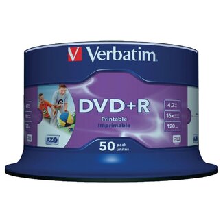 Verbatim Verbatim DVD+R Wide Inkjet Printable discs op spindel - 16-speed - 4,7 GB / 50 stuks