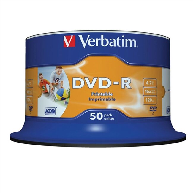 Verbatim DVD-R Wide Inkjet Printable discs op spindel - 16-speed - 4,7 GB / 50 stuks