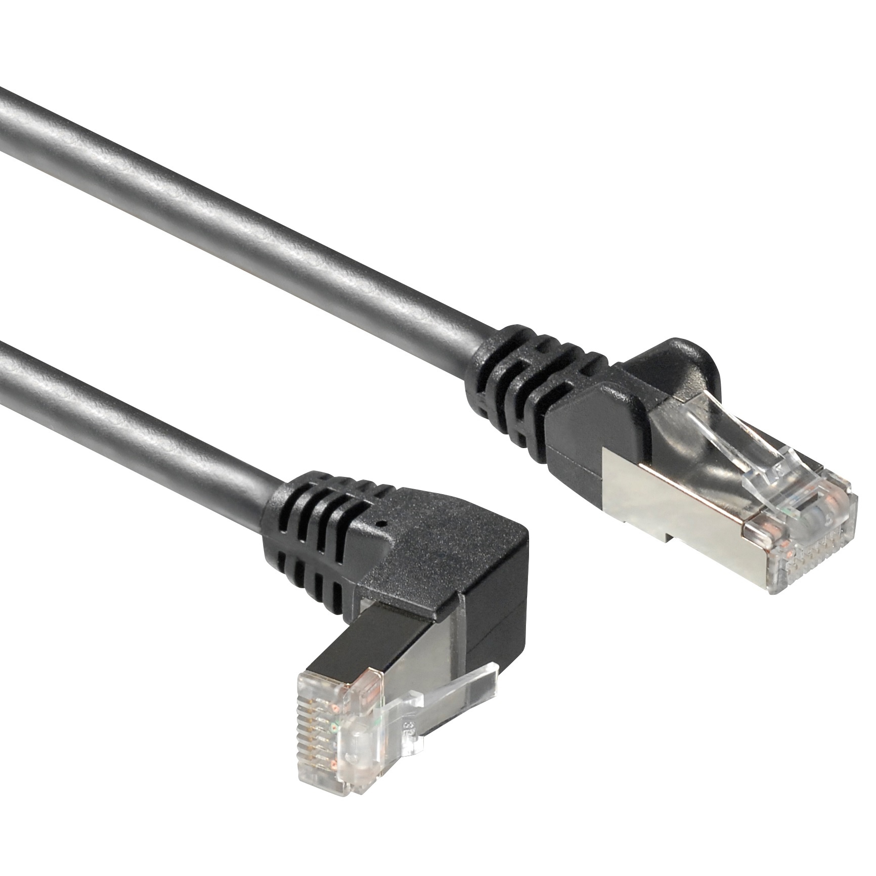 S/FTP CAT6a 10 Gigabit netwerkkabel haaks naar boven / recht / zwart - 2 meter