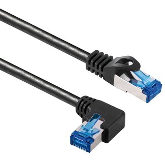 Universal S/FTP CAT6a 10 Gigabit netwerkkabel haaks naar links / recht / zwart - LSZH - 1 meter