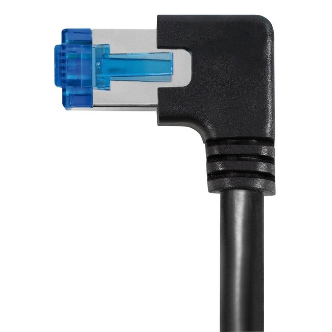 S/FTP CAT6a 10 Gigabit netwerkkabel haaks naar rechts / recht / zwart - LSZH - 2 meter