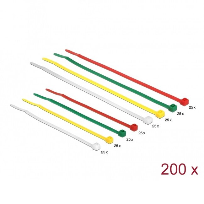 Tie-wraps 100 x 2,5mm + 200 x 3,6mm / diverse kleuren (200 stuks)