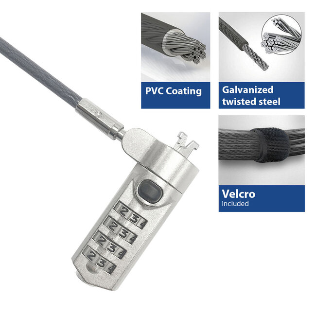 ACT notebookslot met cijfercode - Nano lock (2,5 x 6 mm) / zilver - 2 meter