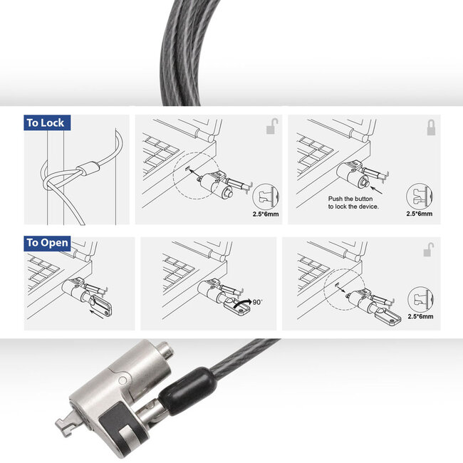 ACT notebookslot met sleutels - Nano lock (2,5 x 6 mm) / zilver - 2 meter