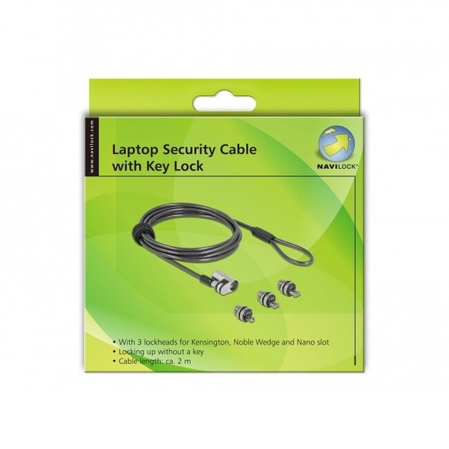 Navilock 3-in-1 notebookslot met sleutels / zwart - 2 meter