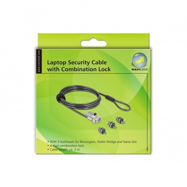Navilock 3-in-1 notebookslot met cijfercode / zwart - 2 meter