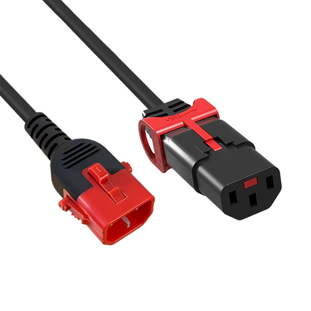 C13 - C14 Verlengkabel - Dual IEC Lock - 3 x 1mm2 - 1,5 meter - Zwart