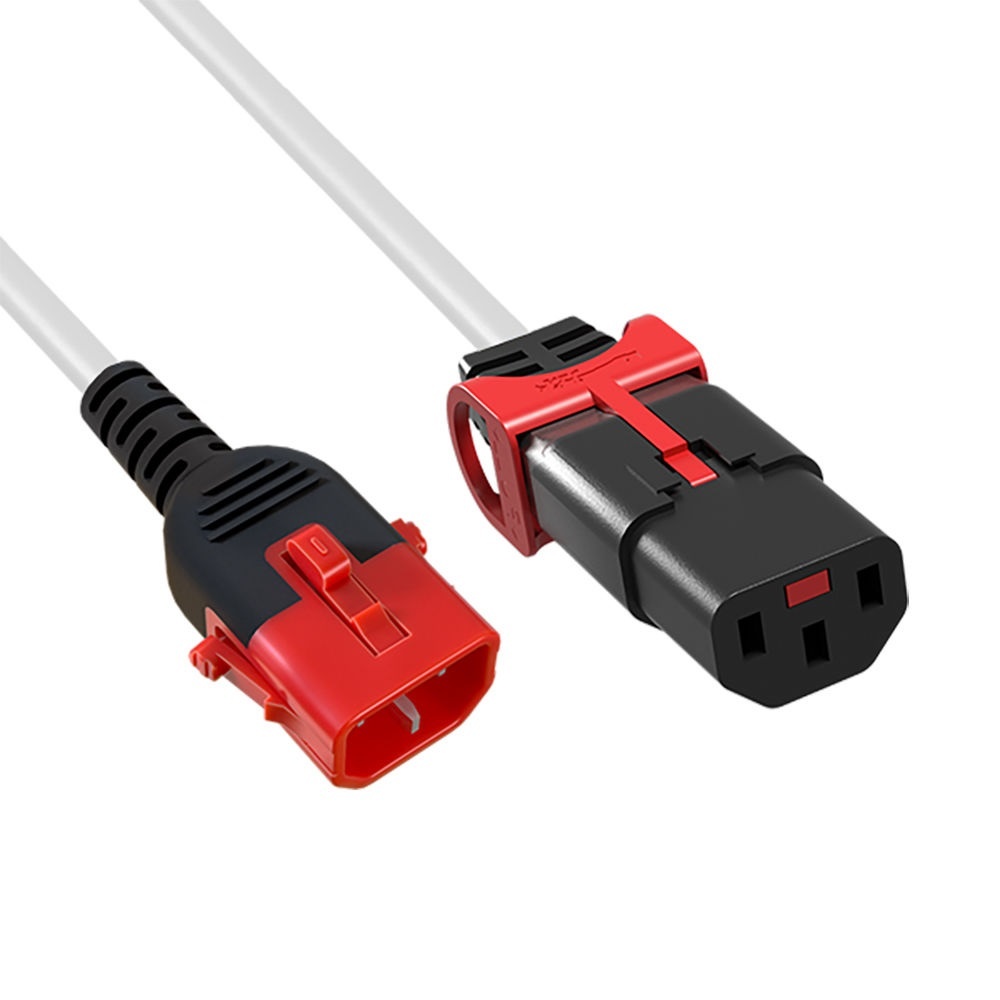 C13 - C14 Verlengkabel - Dual IEC Lock - 3 x 1mm2 - 1,5 meter - Wit