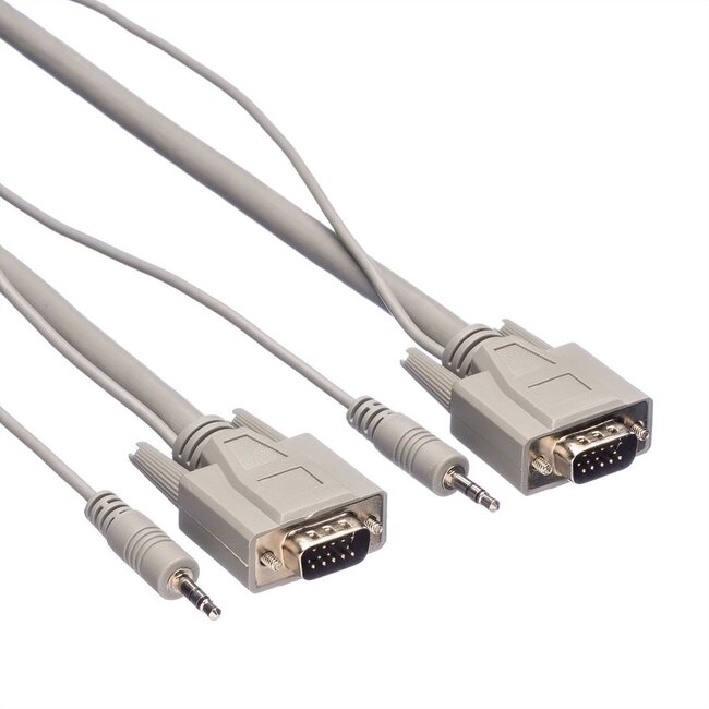 Premium VGA monitor kabel met audio - CU koper aders / beige - 10 meter