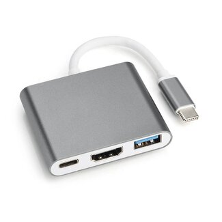 Cablexpert USB-C naar HDMI 4K 30Hz, USB-A en USB-C PD 60W adapter / grijs - 0,15 meter