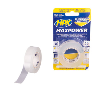 HPX HPX MaxPower permanente dubbelzijdige bevestigingstape 19mm / 2m / transparant