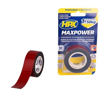 HPX HPX MaxPower permanente dubbelzijdige bevestigingstape 25mm / 1,5m / zwart