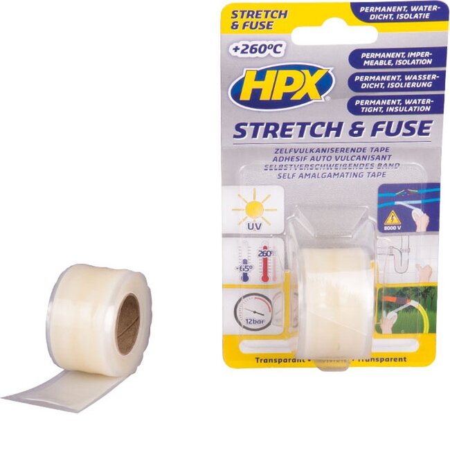 HPX Stretch & Fuse zelfvulcaniserende tape 25mm / 1,8m / transparant