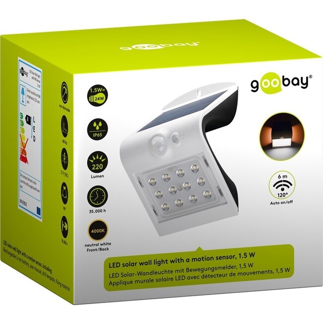 Goobay solar LED-wandlamp met bewegingssensor voor buiten - 1,5W / wit
