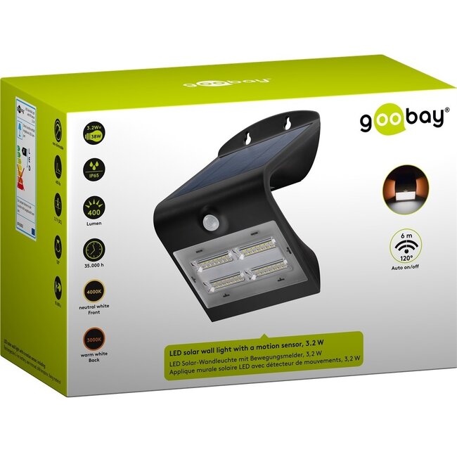 Goobay solar LED-wandlamp met bewegingssensor voor buiten - 3,2W / zwart