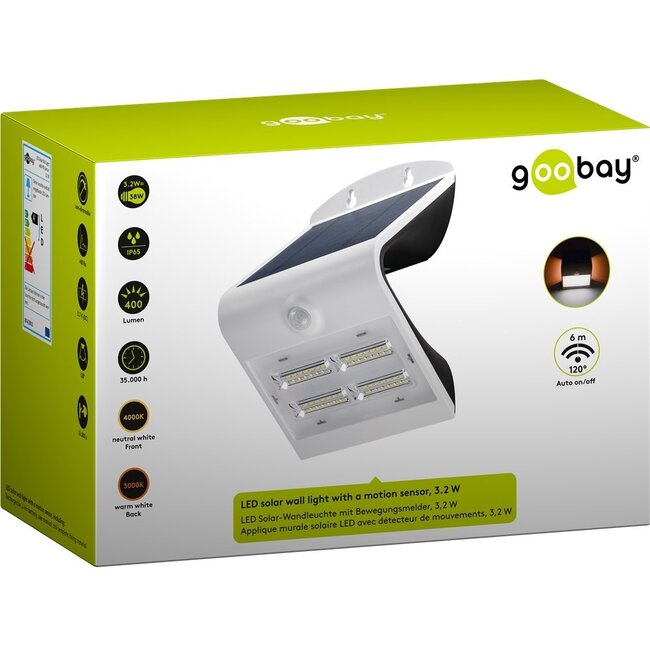 Goobay solar LED-wandlamp met bewegingssensor voor buiten - 3,2W / wit