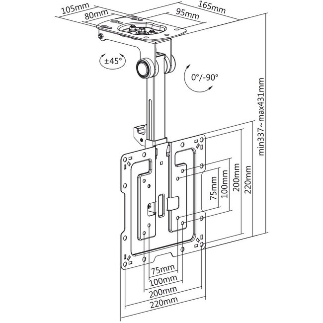 My Wall plafondbeugel voor schermen tot 43 inch / inklapbaar / zwart