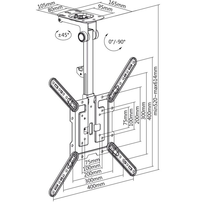 My Wall plafondbeugel voor schermen tot 55 inch / inklapbaar / zwart
