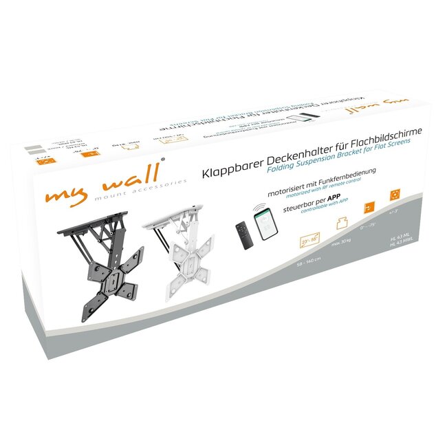 My Wall plafondbeugel voor schermen tot 55 inch / inklapbaar met motor (app en afstandsbediening) / wit