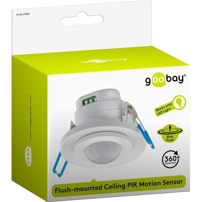 Goobay PIR bewegingssensor - 8m bereik - inbouw plafond / wit