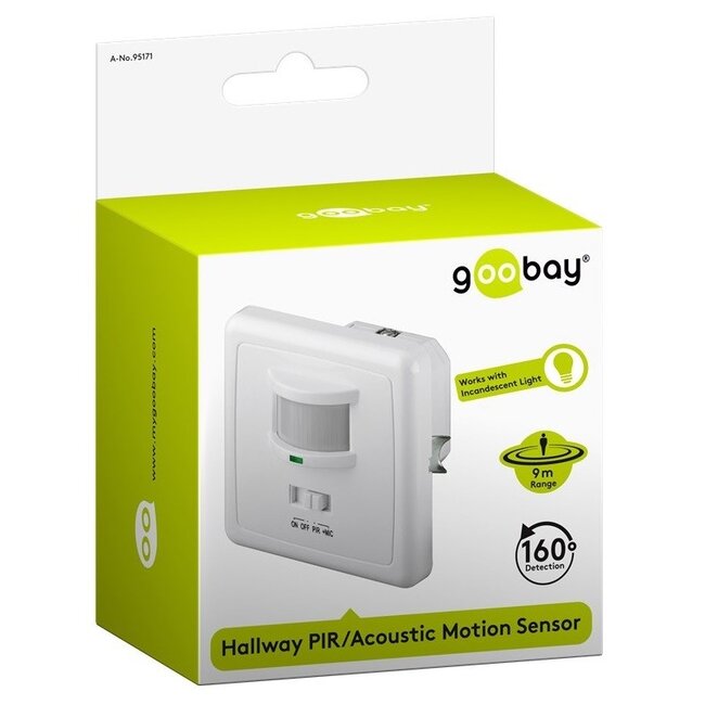 Goobay PIR bewegingssensor met akoestische sensor - 9m bereik - inbouw wandcontactdoos / wit