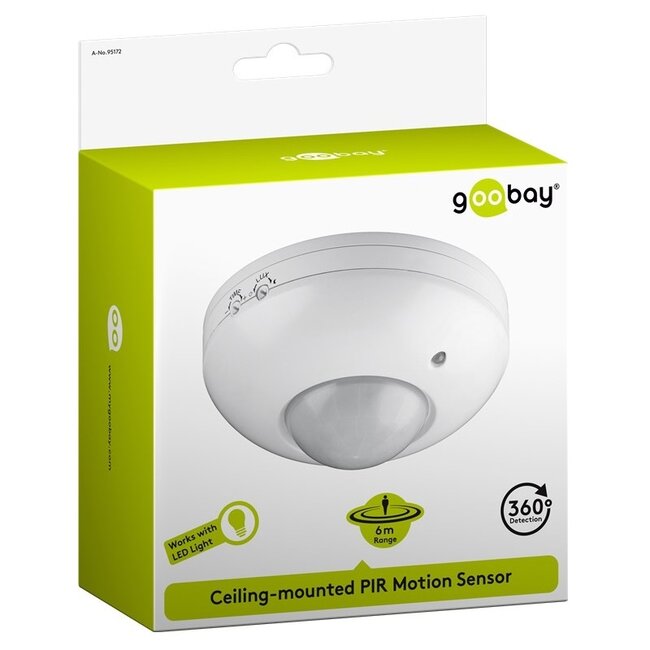 Goobay PIR bewegingssensor - 6m bereik - plafondbevestiging / wit