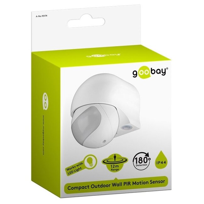 Goobay compacte PIR bewegingssensor voor buiten (IP44) - 12m bereik - muurbevestiging / wit