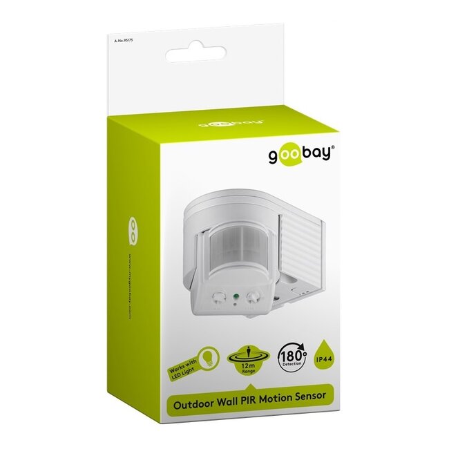 Goobay PIR bewegingssensor voor buiten (IP44) - 12m bereik - muurbevestiging / wit