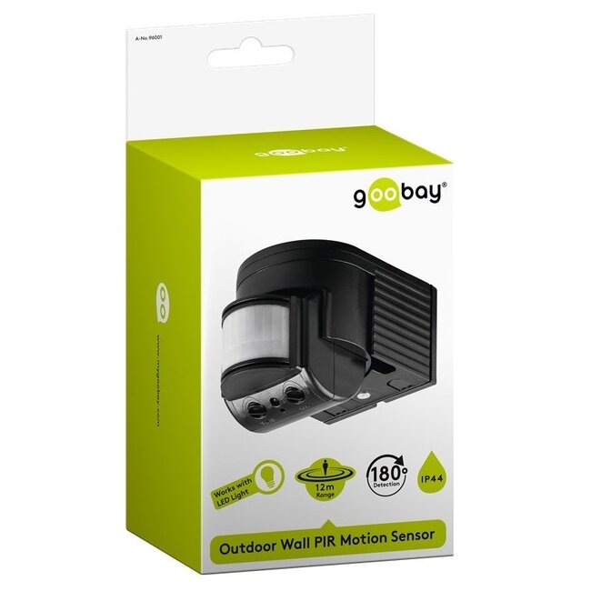 Goobay PIR bewegingssensor voor buiten (IP44) - 12m bereik - muurbevestiging / zwart