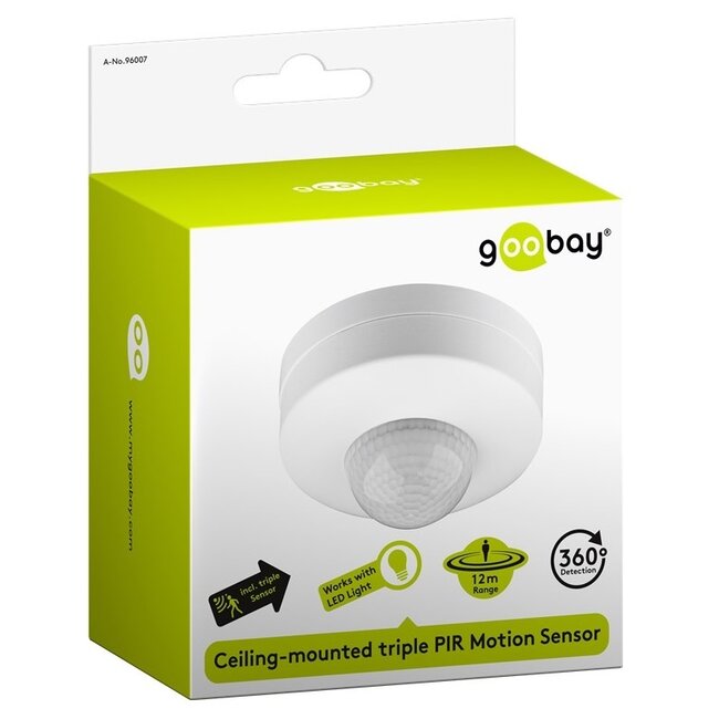 Goobay PIR bewegingssensor - 12m bereik - plafondbevestiging / wit
