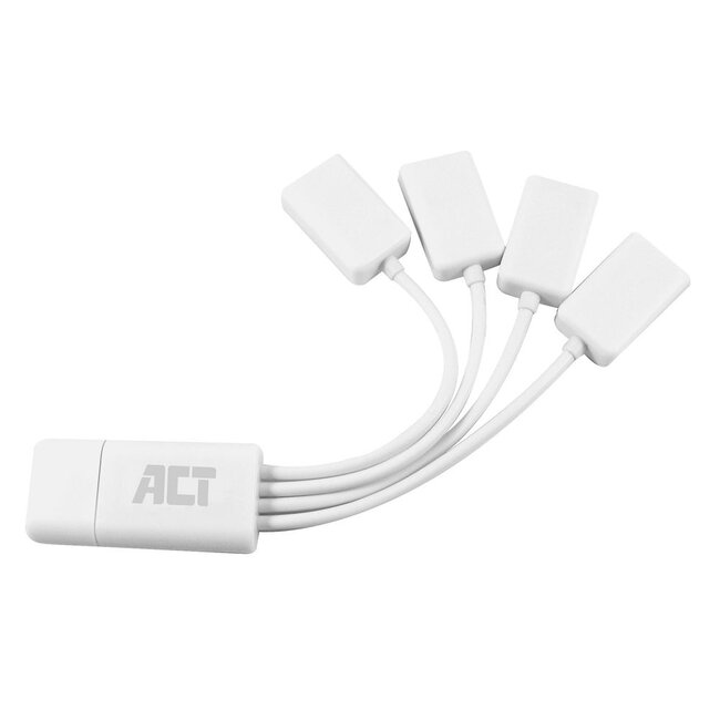 ACT flexibele USB hub met 4 poorten - USB2.0 - busgevoed / wit - 0,10 meter