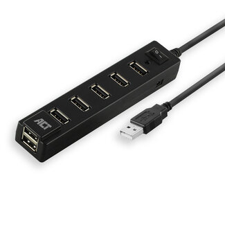 ACT ACT USB hub met 7 poorten en aan/uit schakelaar - USB2.0 - busgevoed / zwart - 0,65 meter